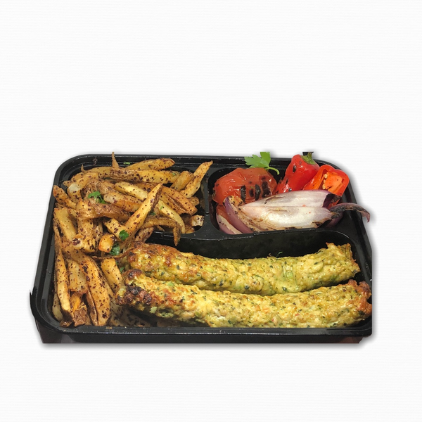 CHICKEN KAFTA KEBAB PLATTER (FROM OUR GRILL)