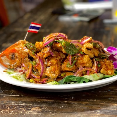 Whole Fish Red Snapper with larb salad sauce