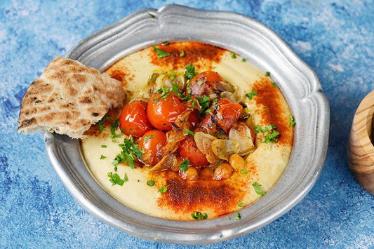 Crispy Tomato Garlic Hummus Platter (Vegan)